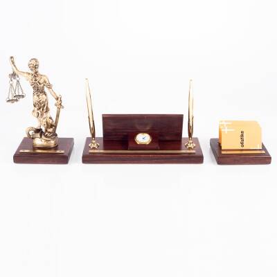 Premium Maun Masa İsimliği Avukat Hakim Savcı Masa üstü İsimlik Pirinç Masif 3 Parça Adalet Heykeli - 4