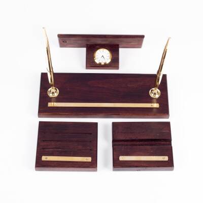 Premium Maun Masa İsimliği Bordo-Siyah Masa Sümeni Telefon Standlı Masa üstü İsimlik Pirinç 4 Parça - 7