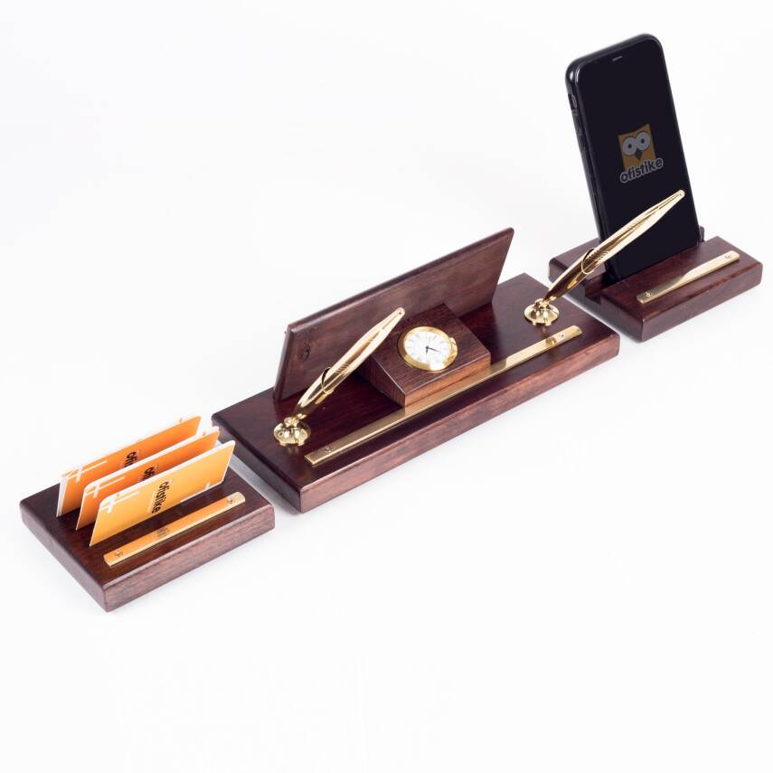 Premium Maun Masa İsimliği Telefon Standlı Masa üstü İsimlik Pirinç Masif 3 Parça İsimlik - 4