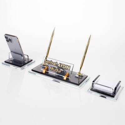 Prime Altın Kristal Masaüstü İsimlik Seti Ofis Hediyesi Masa İsimliği Şık Masalık Kalemlik Takımı - Ofistike