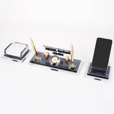 Prime Altın Kristal Masaüstü İsimlik Seti Ofis Hediyesi Masa İsimliği Şık Masalık Kalemlik Takımı - 5