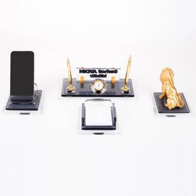 Prime Aslan Biblolu Kristal Masaüstü İsimlik Seti Ofis Hediyesi Masa İsimliği Şık Kalemlik Takımı - 4