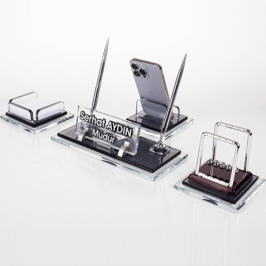 Prime Denge Biblolu Kristal Masaüstü İsimlik Seti Ofis Hediyesi Masa İsimliği Şık Kalemlik Takımı - 1
