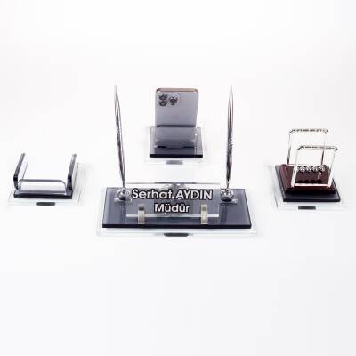 Prime Denge Biblolu Kristal Masaüstü İsimlik Seti Ofis Hediyesi Masa İsimliği Şık Kalemlik Takımı - 2