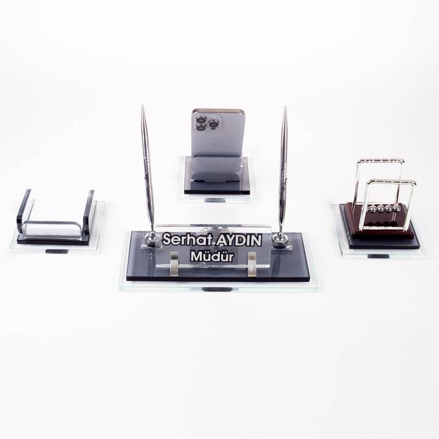 Prime Denge Biblolu Kristal Masaüstü İsimlik Seti Ofis Hediyesi Masa İsimliği Şık Kalemlik Takımı - 2