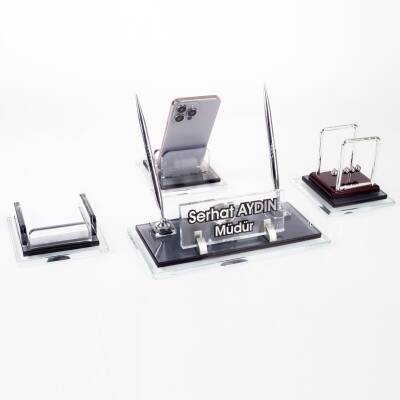 Prime Denge Biblolu Kristal Masaüstü İsimlik Seti Ofis Hediyesi Masa İsimliği Şık Kalemlik Takımı - 3
