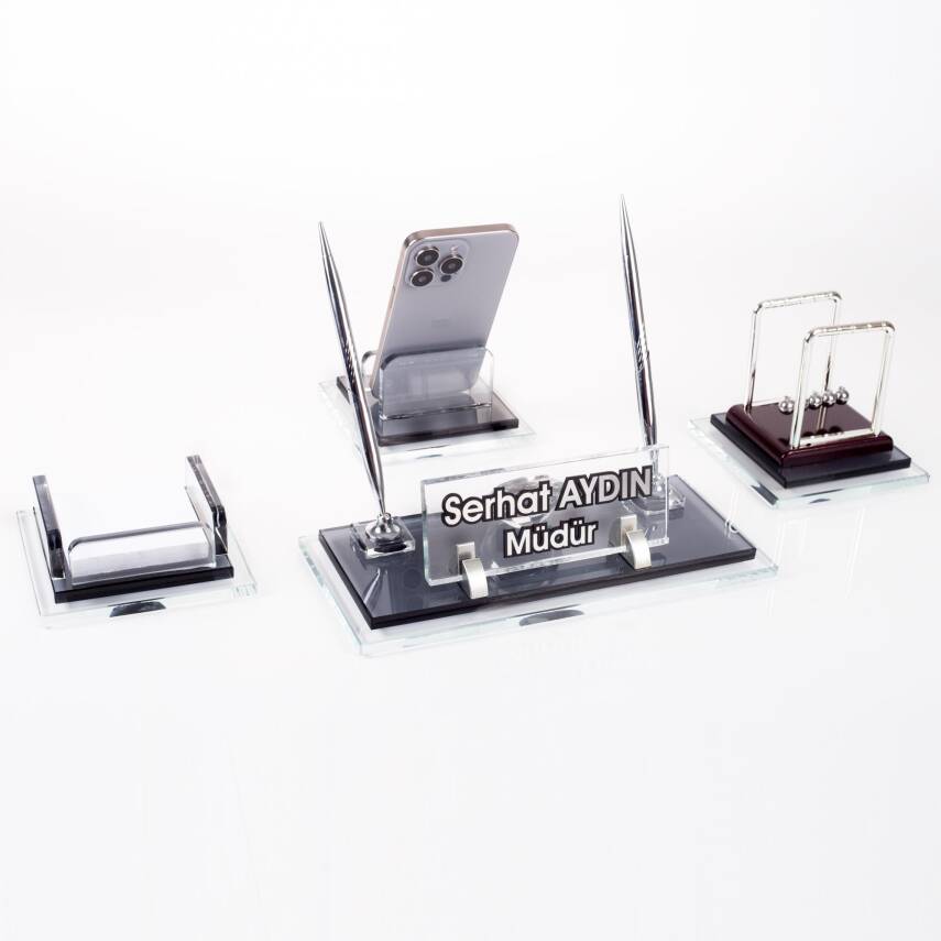 Prime Denge Biblolu Kristal Masaüstü İsimlik Seti Ofis Hediyesi Masa İsimliği Şık Kalemlik Takımı - 3