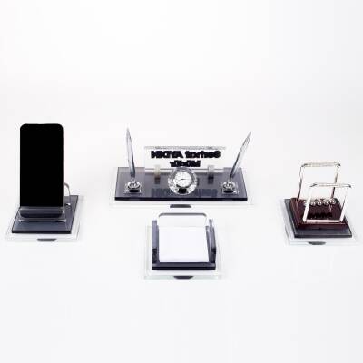 Prime Denge Biblolu Kristal Masaüstü İsimlik Seti Ofis Hediyesi Masa İsimliği Şık Kalemlik Takımı - 4