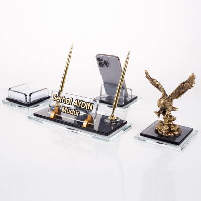 Prime Kartal Biblolu Kristal Masaüstü İsimlik Seti Ofis Hediyesi Masa İsimliği Şık Kalemlik Takımı - Ofistike