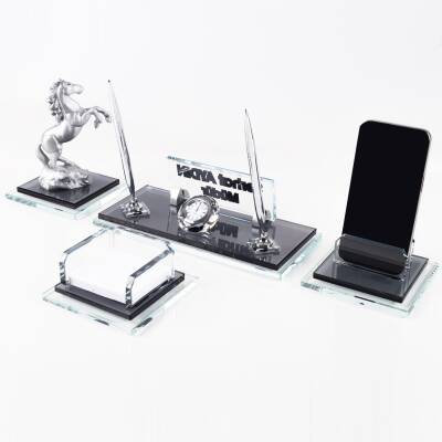 Prime Şahlanan At Biblolu Kristal Masaüstü İsimlik Seti Ofis Hediyesi Masa İsimliği Kalemlik Takımı - 3