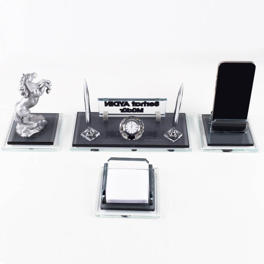 Prime Şahlanan At Biblolu Kristal Masaüstü İsimlik Seti Ofis Hediyesi Masa İsimliği Kalemlik Takımı - 4