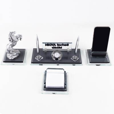 Prime Şahlanan At Biblolu Kristal Masaüstü İsimlik Seti Ofis Hediyesi Masa İsimliği Kalemlik Takımı - 4