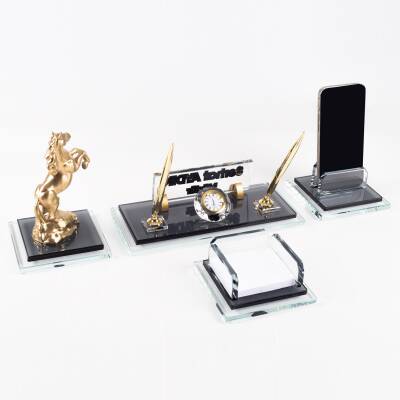 Prime Şahlanan At Biblolu Kristal Masaüstü İsimlik Seti Ofis Hediyesi Masa İsimliği Kalemlik Takımı - 4