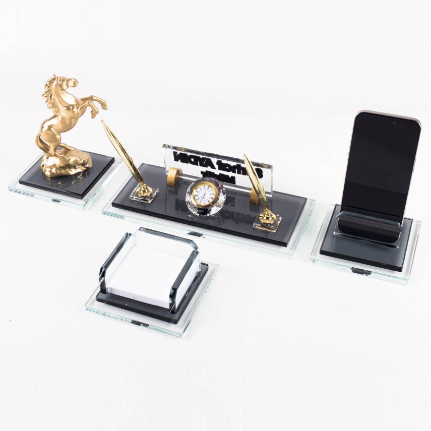 Prime Şahlanan At Biblolu Kristal Masaüstü İsimlik Seti Ofis Hediyesi Masa İsimliği Kalemlik Takımı - 3