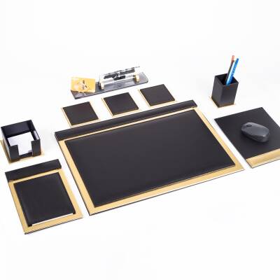 Punto Altın Varak Deri Sümen Takımı Kartvizitlikli Kristal İsimlikli Kabartma Yazılı Sümen Seti - 4