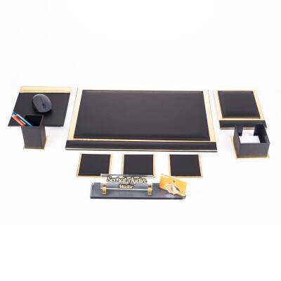 Punto Altın Varak Deri Sümen Takımı Kartvizitlikli Kristal İsimlikli Kabartma Yazılı Sümen Seti - 3