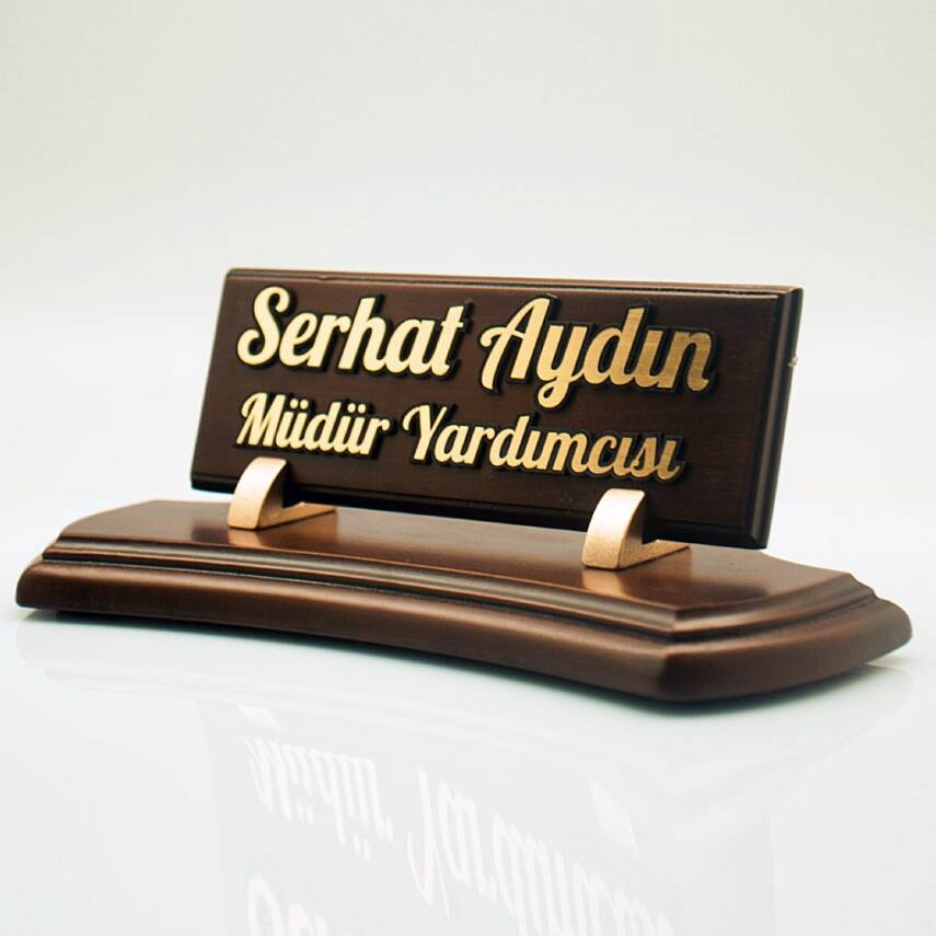 Riola Ahşap Masa İsimliği Ofis Masa İsimlik Kabartma Yazı Masa Üstü İsimlik - 1