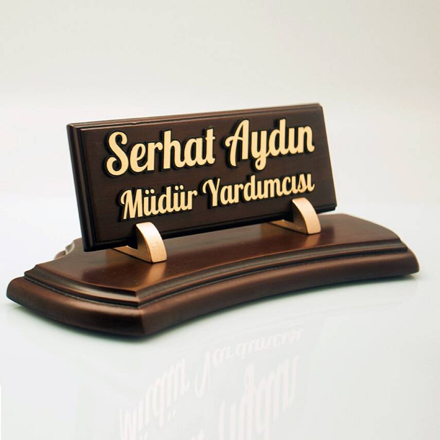 Riola Ahşap Masa İsimliği Ofis Masa İsimlik Kabartma Yazı Masa Üstü İsimlik - 2