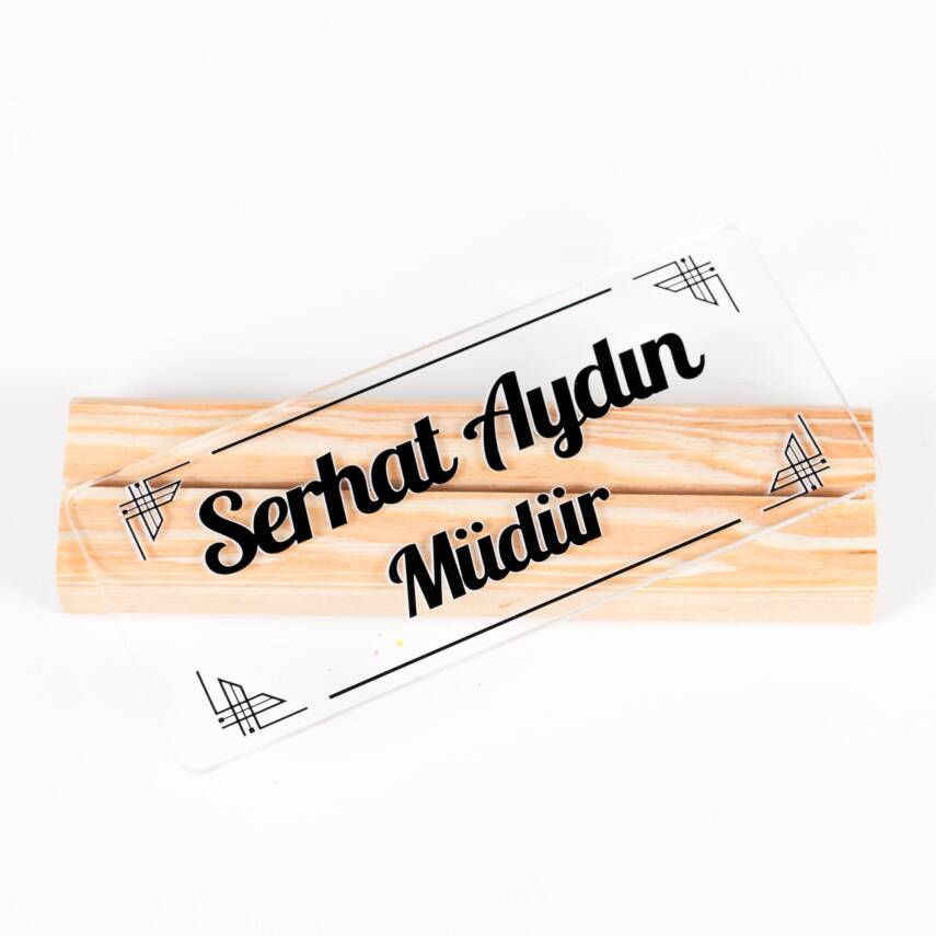 Riva Doğal Ahşap Stand Masa İsimliği Akrilik İsimlik İsme Özel Ekonomik İsimlik - 4