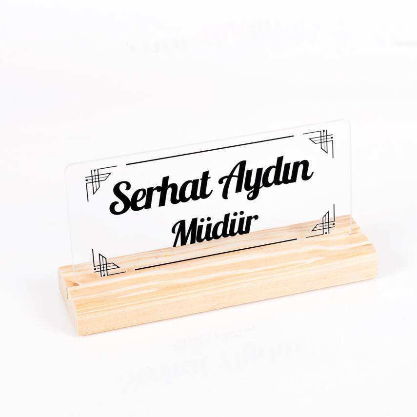 Riva Doğal Ahşap Stand Masa İsimliği Akrilik İsimlik İsme Özel Ekonomik İsimlik - 1