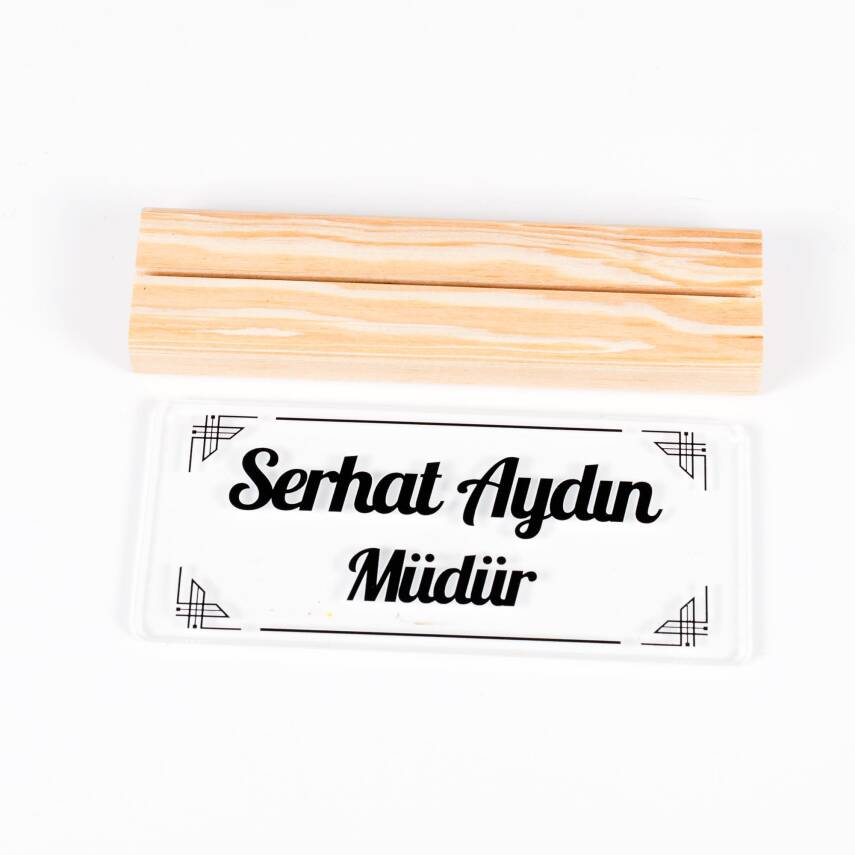 Riva Doğal Ahşap Stand Masa İsimliği Akrilik İsimlik İsme Özel Ekonomik İsimlik - 5