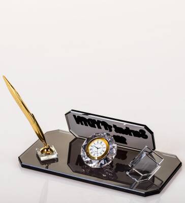 Rodos İsimlik Altın Saatli Kalemli Masaüstü Ofis Masa İsimliği Yeni İş Ofis Masa üstü İsimlik - 1