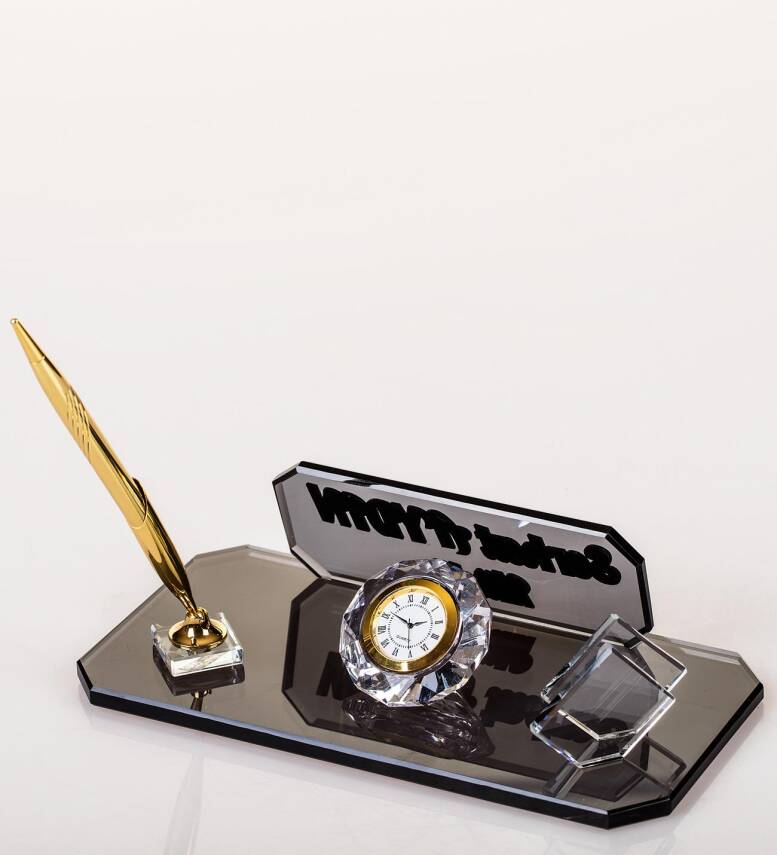 Rodos İsimlik Altın Saatli Kalemli Masaüstü Ofis Masa İsimliği Yeni İş Ofis Masa üstü İsimlik - 1