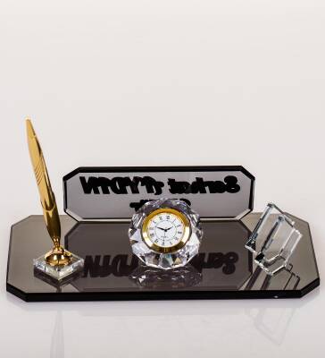 Rodos İsimlik Altın Saatli Kalemli Masaüstü Ofis Masa İsimliği Yeni İş Ofis Masa üstü İsimlik - 4