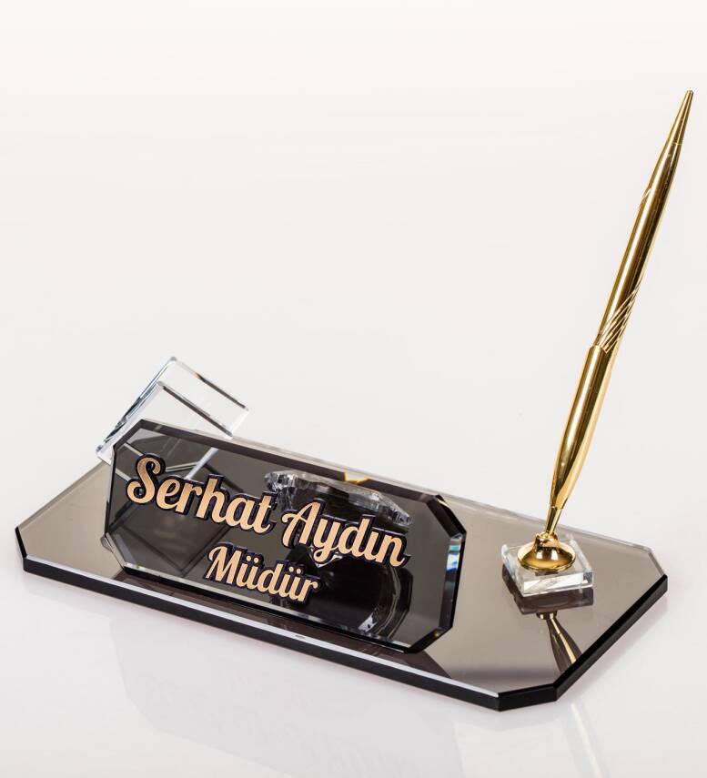 Rodos İsimlik Altın Saatli Kalemli Masaüstü Ofis Masa İsimliği Yeni İş Ofis Masa üstü İsimlik - 2