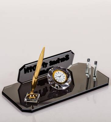 Rodos İsimlik Altın Saatli Kalemli Masaüstü Ofis Masa İsimliği Yeni İş Ofis Masa üstü İsimlik - 3