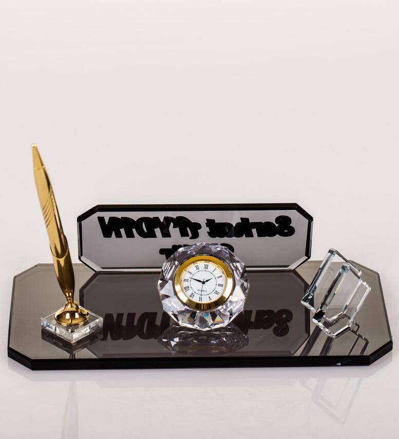 Rodos İsimlik Altın Saatli Kalemli Masaüstü Ofis Masa İsimliği Yeni İş Ofis Masa üstü İsimlik - 4