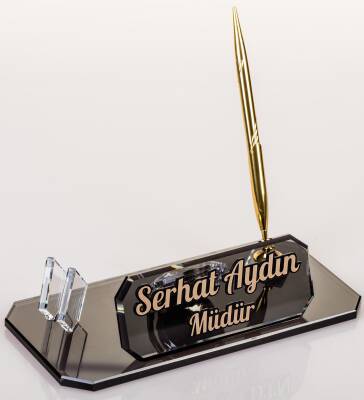 Rodos İsimlik Altın Saatli Kalemli Masaüstü Ofis Masa İsimliği Yeni İş Ofis Masa üstü İsimlik - 5