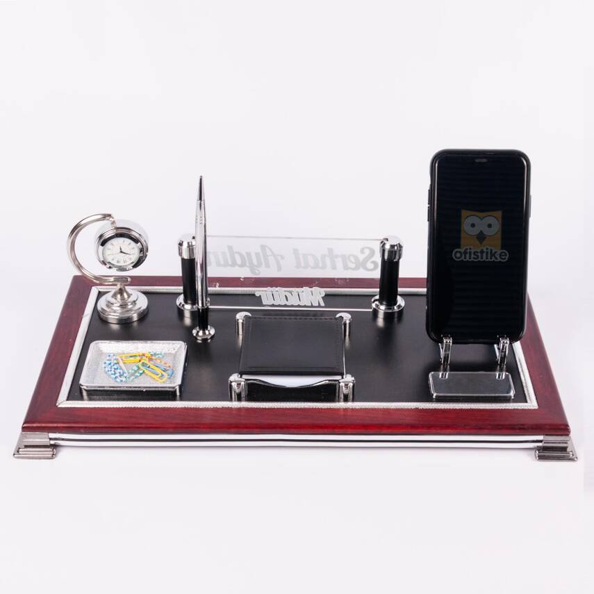 Roma Masa üstü İsimlik Seti Masa İsimliği Yeni İşyeri Ofis Hediye Lüks Masa Organizer Ahşap İsimlik - 2