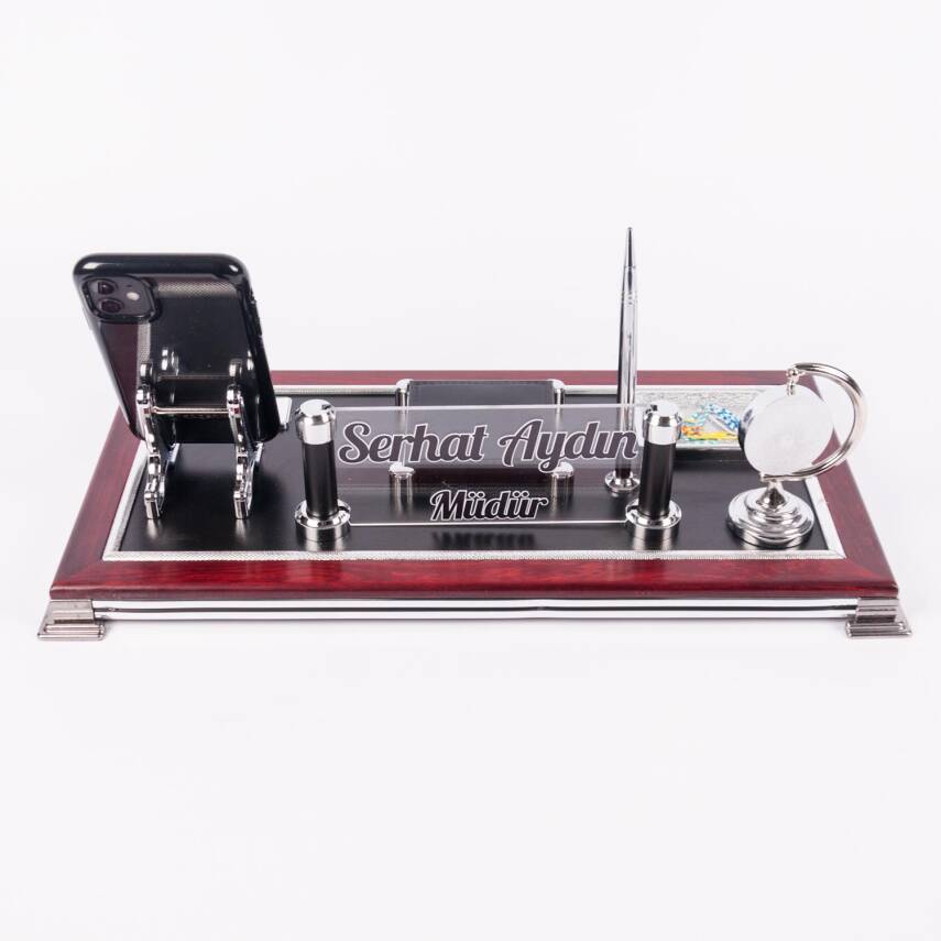 Roma Masa üstü İsimlik Seti Masa İsimliği Yeni İşyeri Ofis Hediye Lüks Masa Organizer Ahşap İsimlik - 4