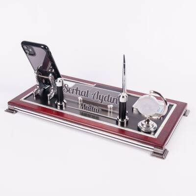 Roma Masa üstü İsimlik Seti Masa İsimliği Yeni İşyeri Ofis Hediye Lüks Masa Organizer Ahşap İsimlik - 5