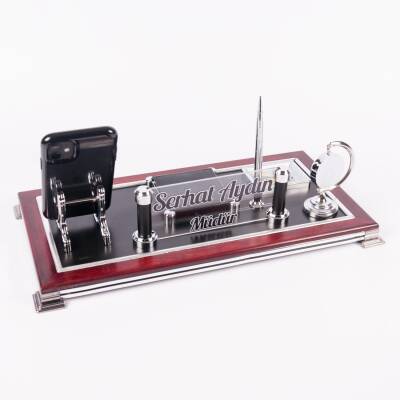 Roma Masa üstü İsimlik Seti Masa İsimliği Yeni İşyeri Ofis Hediye Lüks Masa Organizer Ahşap İsimlik - 3