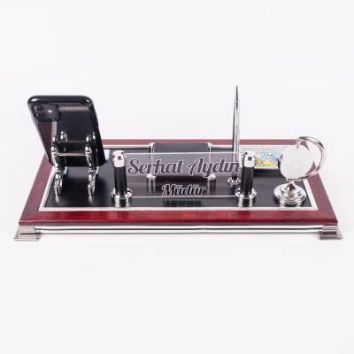 Roma Masa üstü İsimlik Seti Masa İsimliği Yeni İşyeri Ofis Hediye Lüks Masa Organizer Ahşap İsimlik - 4