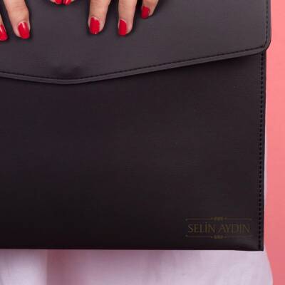 Rosso İsme Özel Siyah Deri İç Bölmeli Dosya Evrak Notebook Tablet Çantası Kadın Kalem Kart Kılıfı - 4