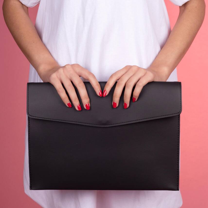 Rosso Siyah Deri İç Bölmeli Dosya Evrak Notebook Tablet Çantası Kadın Kartvizitlik Kalem Kılıfı - 4