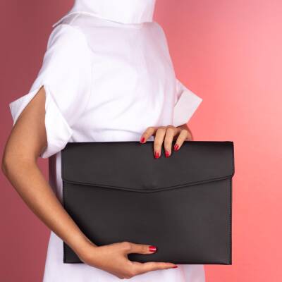 Rosso Siyah Deri İç Bölmeli Dosya Evrak Notebook Tablet Çantası Kadın Kartvizitlik Kalem Kılıfı - 1