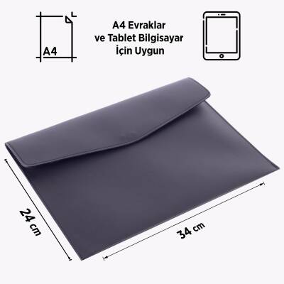 Rosso Siyah Deri İç Bölmeli Dosya Evrak Notebook Tablet Çantası Kadın Kartvizitlik Kalem Kılıfı - 6