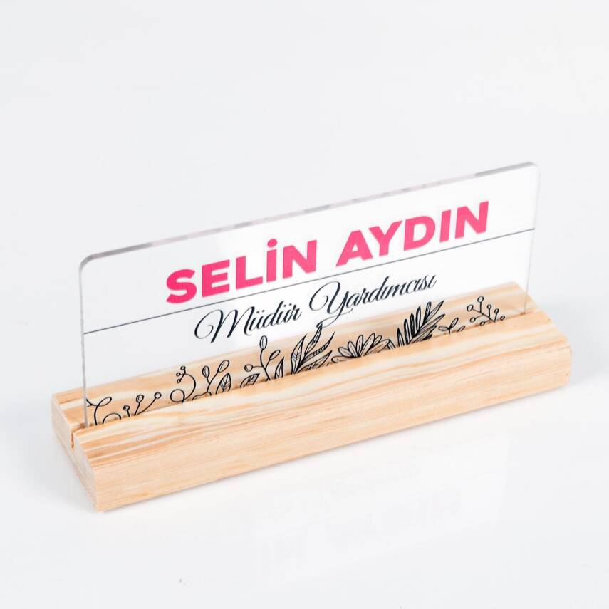 Roza Doğal Ahşap Stand Akrilik Masa İsimliği Anneler Günü Hediyesi Kadınlara Özel İsimlik - 1