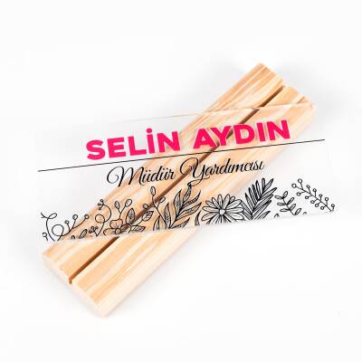 Roza Doğal Ahşap Stand Akrilik Masa İsimliği Anneler Günü Hediyesi Kadınlara Özel İsimlik - 4