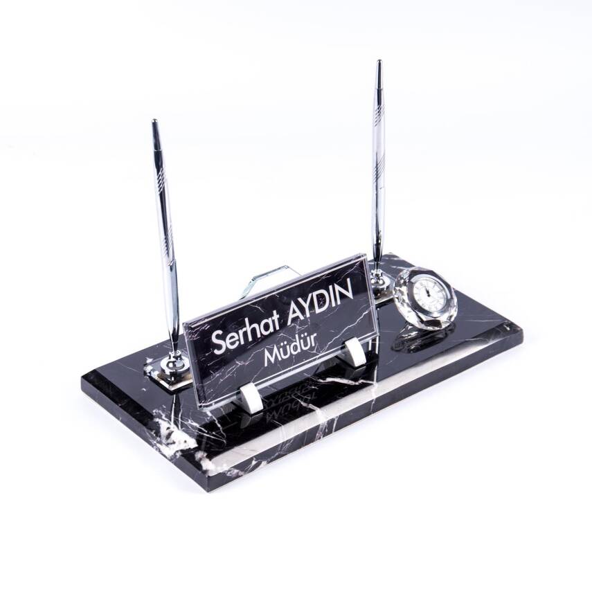 Safir Mermer İsimlik Siyah Desenli Ofis Masa Üstü İsimliği Mermer Masa İsimliği - 3