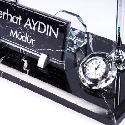 Safir Mermer İsimlik Siyah Desenli Ofis Masa Üstü İsimliği Mermer Masa İsimliği - 5
