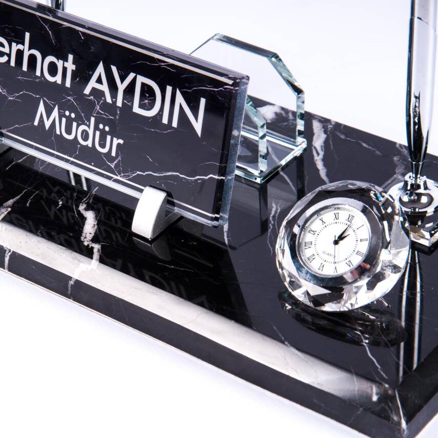 Safir Mermer İsimlik Siyah Desenli Ofis Masa Üstü İsimliği Mermer Masa İsimliği - 5