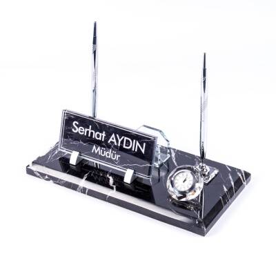 Safir Mermer İsimlik Siyah Desenli Ofis Masa Üstü İsimliği Mermer Masa İsimliği - Ofistike