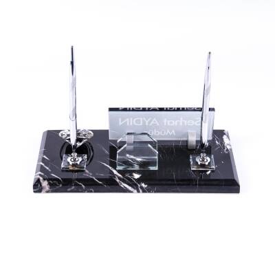 Safir Mermer İsimlik Siyah Desenli Ofis Masa Üstü İsimliği Mermer Masa İsimliği - 2