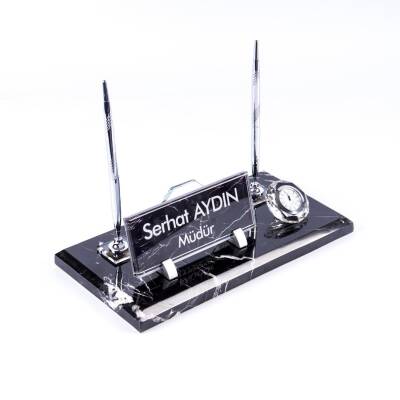 Safir Mermer İsimlik Siyah Desenli Ofis Masa Üstü İsimliği Mermer Masa İsimliği - 3