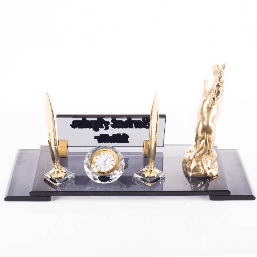 Şaha Kalkmış At Biblolu Elit Kristal İsimlik Masa İsimliği Çift Kalemli İsimlik Lüks Ofis Hediyesi - 5